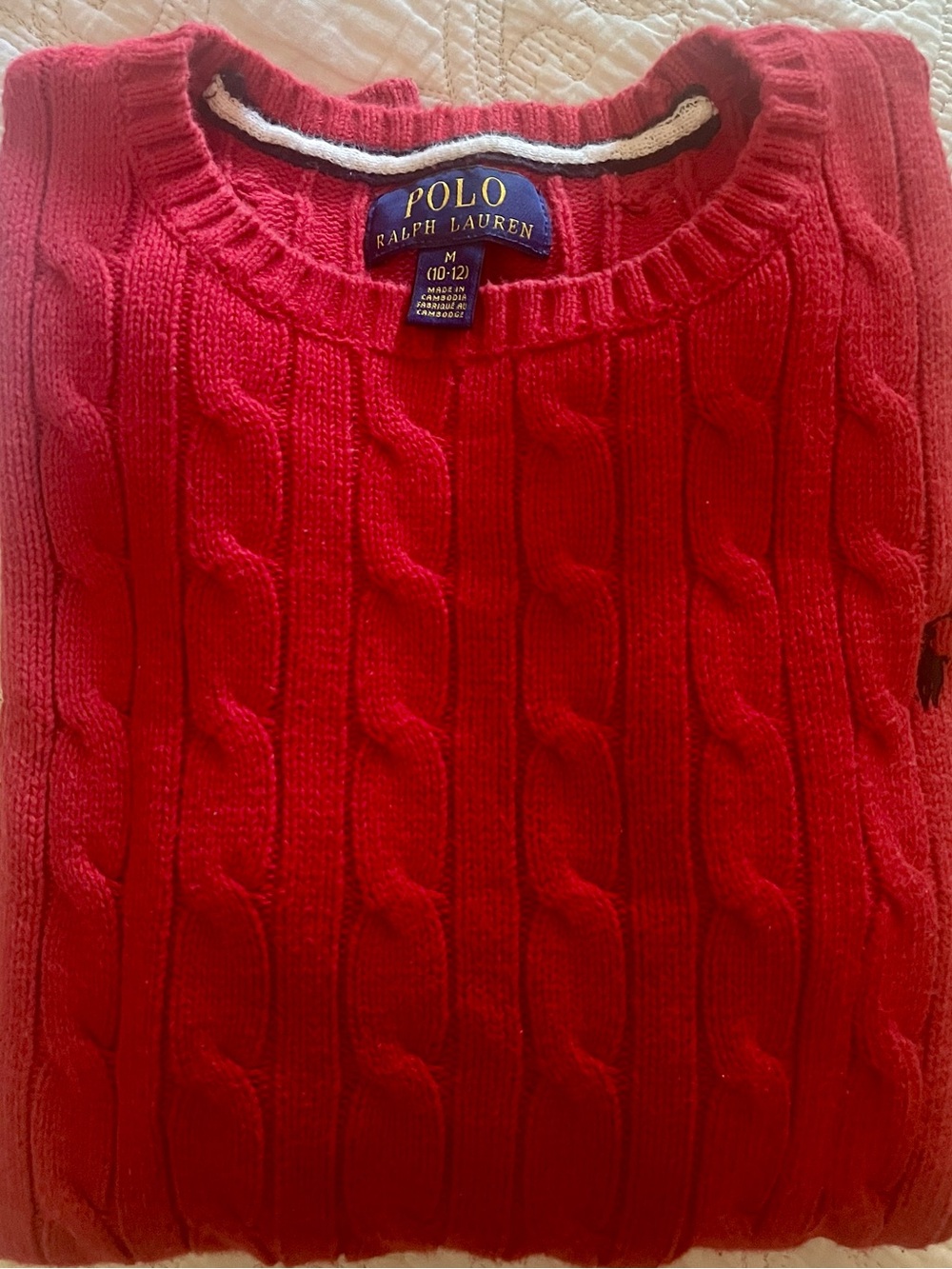 🍁 Polo Ralph Lauren Boys Nautical Red CableKnit Sweater Sz M (10-12)Classic Pony